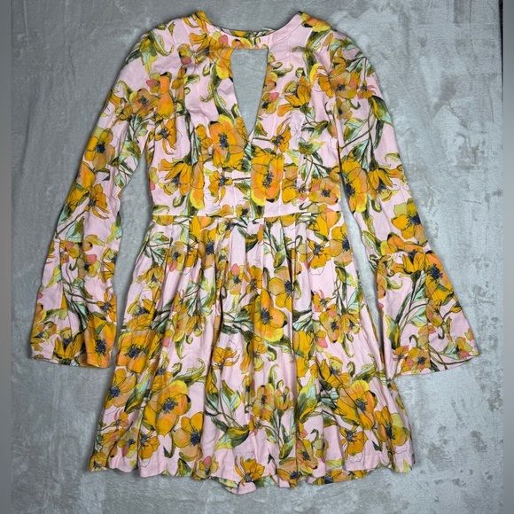 NWT Free People Teagan Tropical Floral Pink Yellow Babydoll Boho Mini Dress 2 - Picture 1 of 17